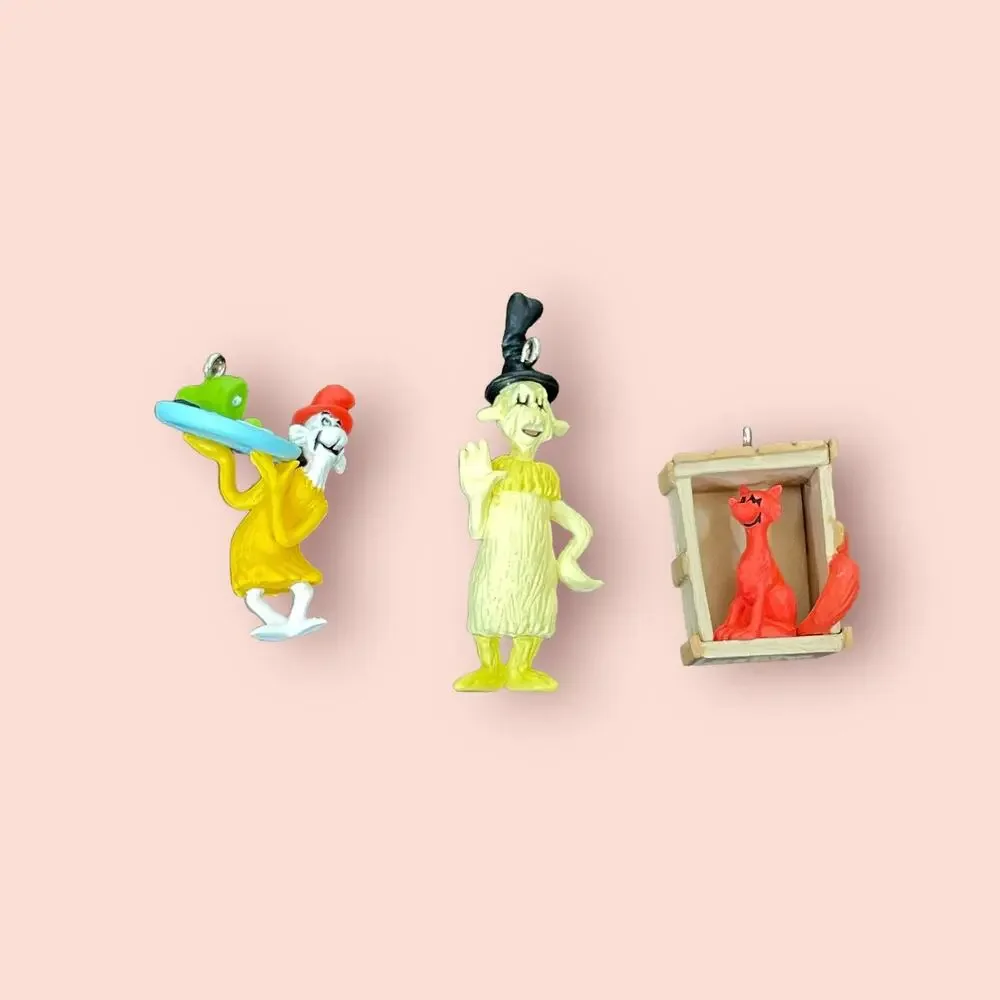 Hallmark Dr Seuss Green Eggs & Ham Ornament Set Vtg 2000 3 Miniatures Christmas